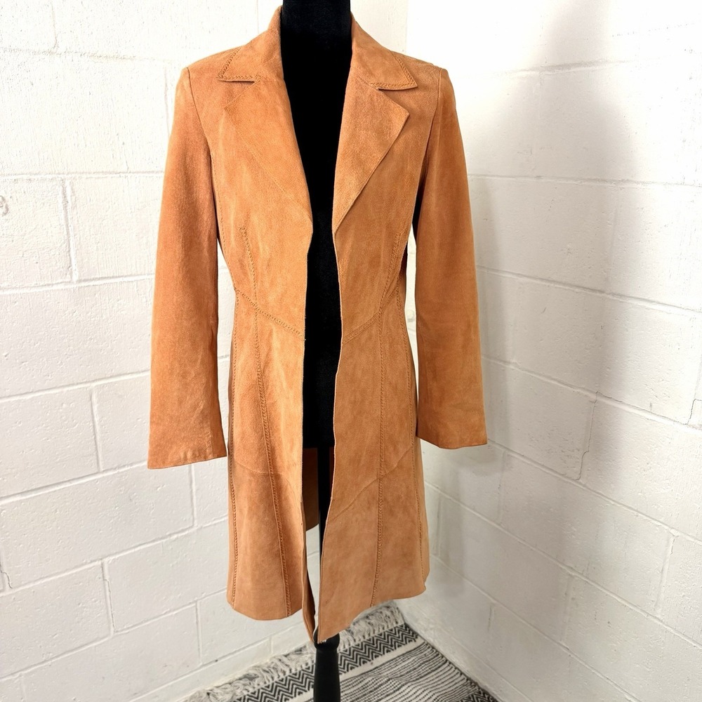 Coldwater Creek Open Front Suede Leather Jacket Size 4P‎ Western Cow Girl Barn